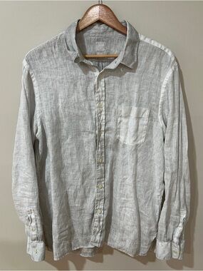 120% Lino Mens 100% Linen Garment Dyed Long Sleeve Button Up Shirt Size 2XL